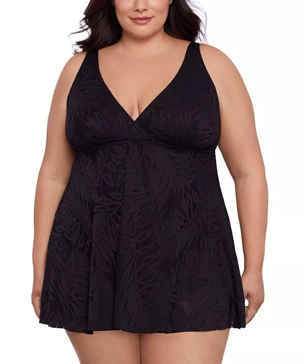 Swim Solutions Women's Tummy-Control Flyaway Swimdress In Black